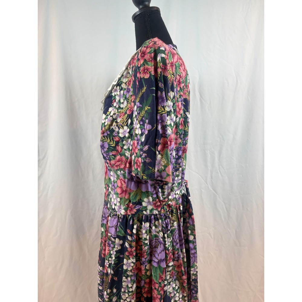 Sweet Reason Vintage Floral Midi Dress Lace Collar Pearl Buttons Navy Plus 22W - Picture 9 of 16